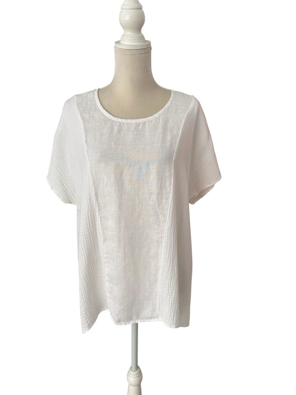 Et Lois 100% Linen Tunic Women's Med Gauzy Lagenlook Artsy White Oversized Flowy